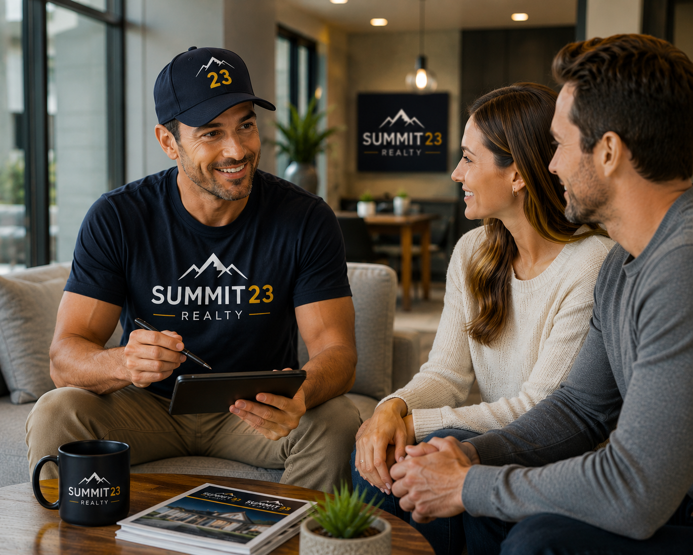 A Summit 23 Realty agent meeting with clients in a welcoming office