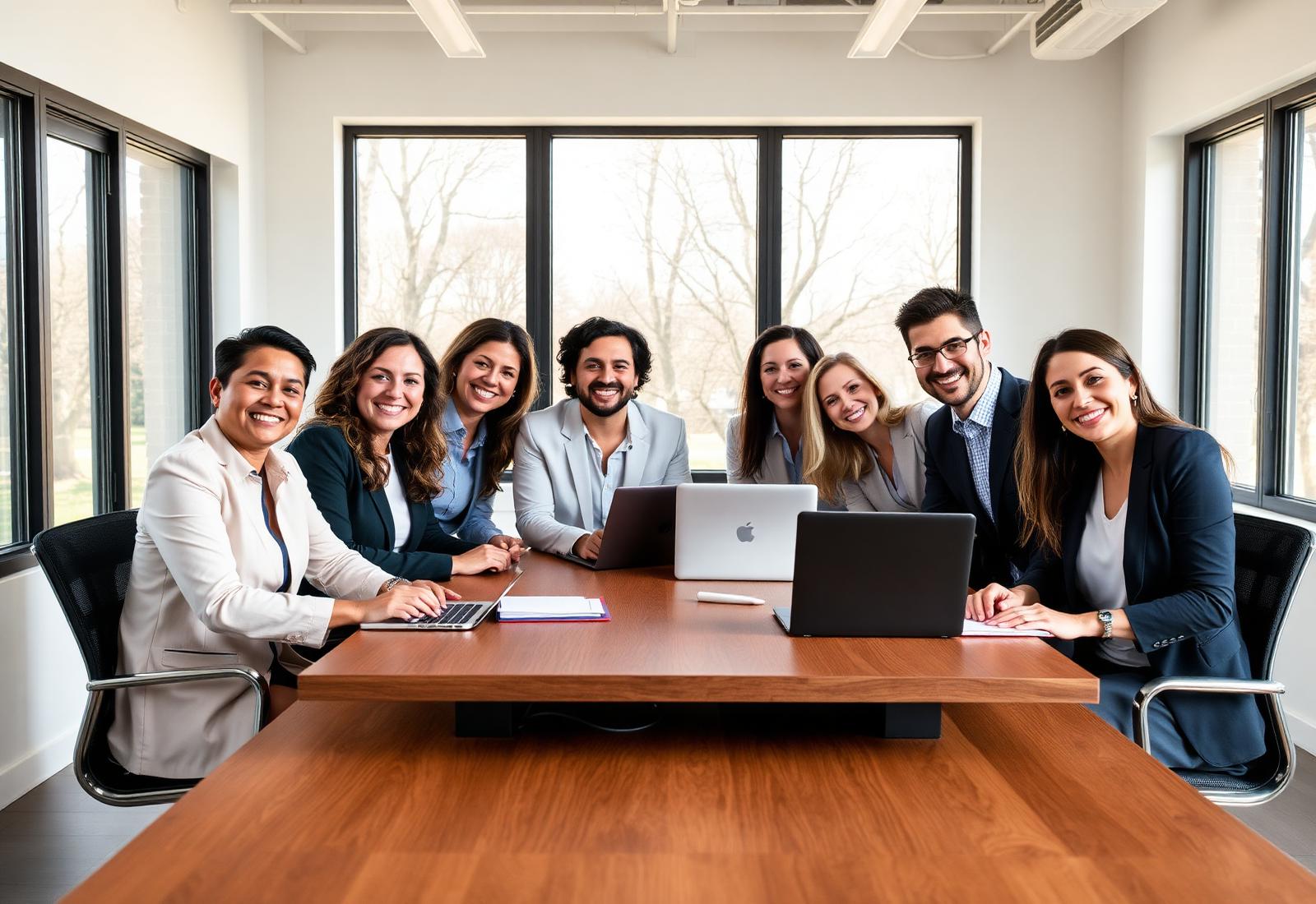 Real estate team collaborating in an office